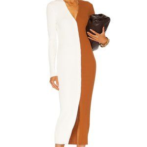 STAUD Shoko Colorblock Sweater Dress in Tan/White, size M